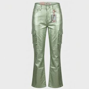 Armor Jeans Stacked Metallic Green Cargo Denim 34x36 NWT Manhattan New York Y2K